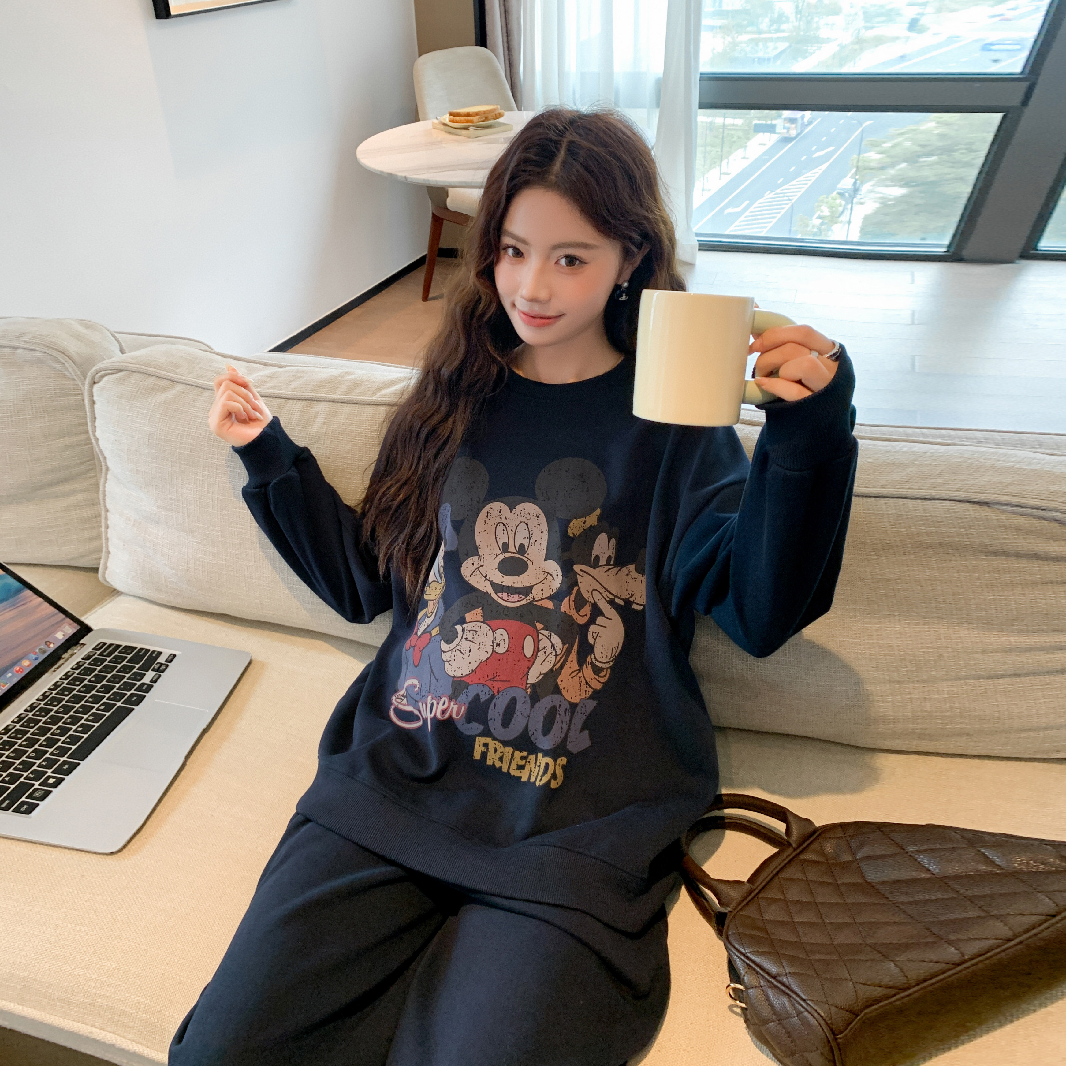 春秋可爱米奇印花卫衣裤套装女