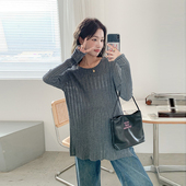 上衣春秋新款 镂空衬衫 内搭打底衫 秋装 毛衣潮 洋气孕妇装 长袖 针织衫