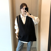 春秋针织背心经典 瑞士卷马甲 孕妇装 百搭V领显瘦小个子潮妈坎肩