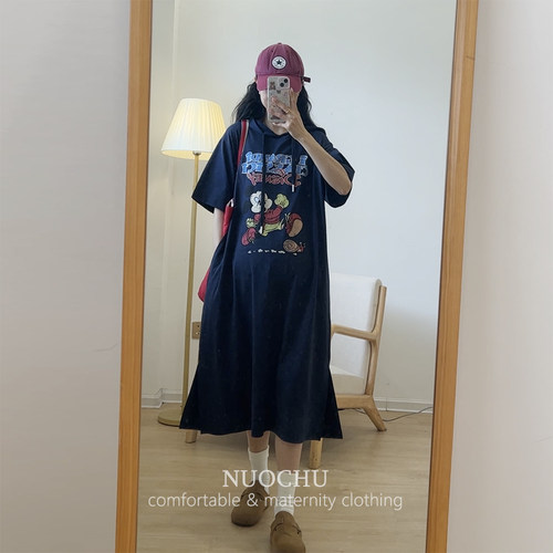 遛弯裙~慵懒风米奇连帽T恤连衣裙