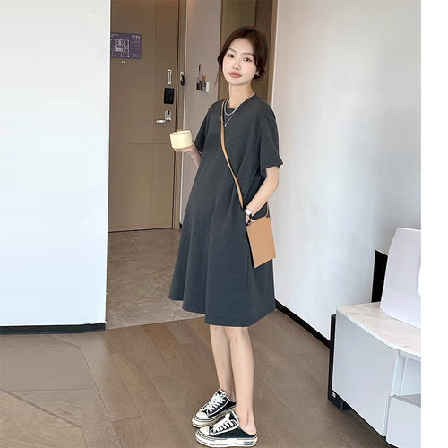 宽松遮肚显瘦领短袖休闲孕妇裙