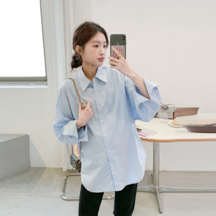 长袖 孕妇衬衫 职业宽松小众上衣韩版 简约开衫 潮妈外出可哺乳衣 秋装