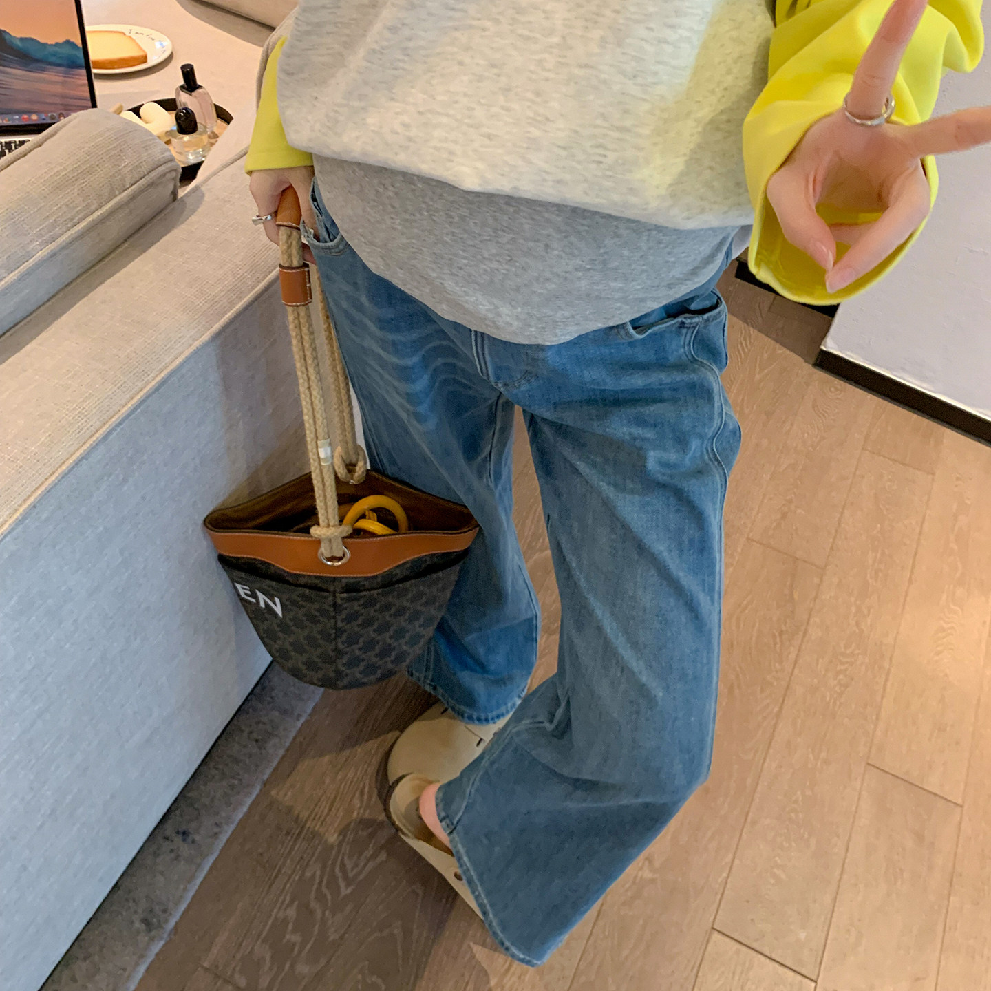 ◆诺初◆孕妇春秋款显瘦托腹牛仔裤高腰百搭小个子直筒裤休闲裤