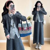 假两件上衣半身裙大码 孕妇装 针织套装 新款 孕妈妈穿搭两件套 春秋装