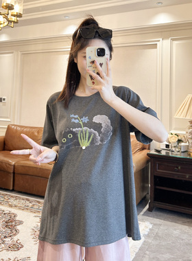 诺初◆孕装小猫印花刺绣短袖T恤休闲百搭宽松上衣韩版薄款时尚