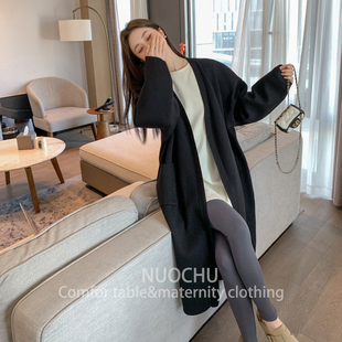 孕妇针织外套秋装 开衫 新款 显瘦休闲宽松中长款 时尚 高品质慵懒风