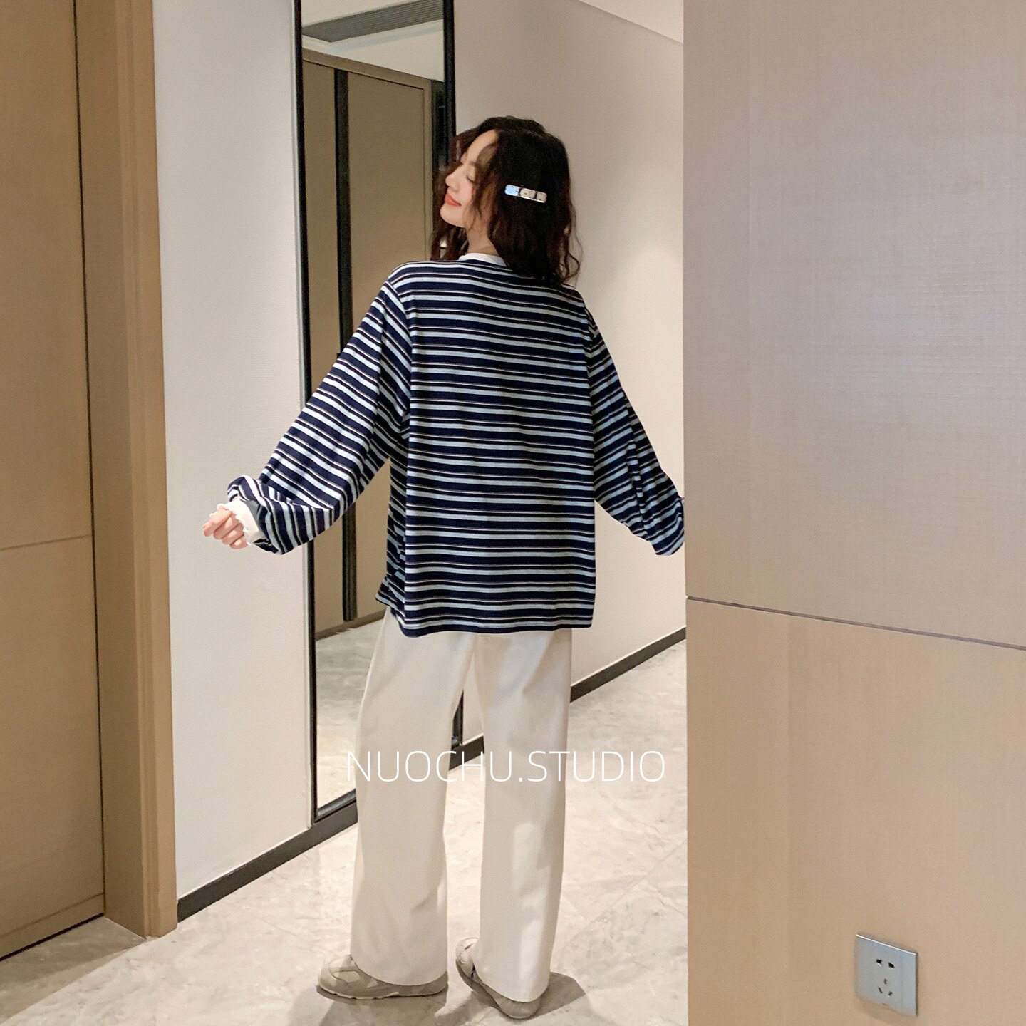 ◆诺初◆韩系条纹孕妇长袖T恤春秋宽松显瘦遮肚孕期内搭打底上衣