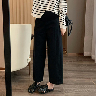 孕妇阔腿裤春秋款休闲裤2026新款小个子长裤宽松外穿托腹九分裤子