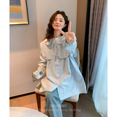 韩版 春秋款 衬衫 新款 学院风娃娃领上衣 诺初 洋气休闲中长款 孕妇装