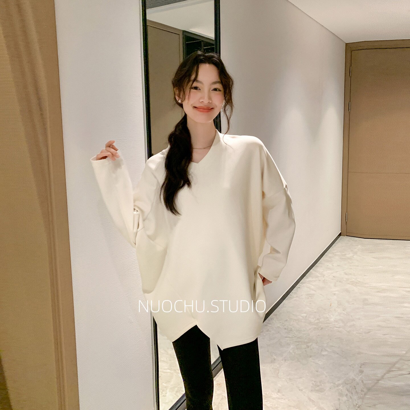 ◆诺初◆孕妇V领卫衣春秋款宽松显瘦遮肚孕期外出百搭T恤上衣打底