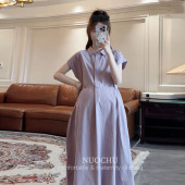穿搭洋气紫色孕妇服收腰显瘦裙子 气质连衣裙夏季 诺初孕妇装 法式