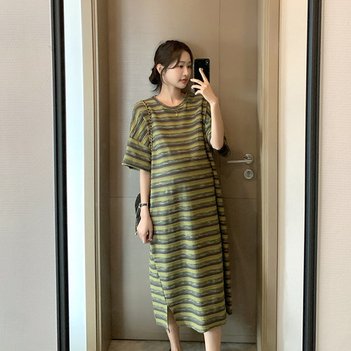 诺初孕妇短袖条纹休闲T恤裙显瘦