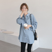 孕妇装 宽松职业休闲中长款 衬衫 诺初蓝色显白 春秋款 上衣新款 开衫