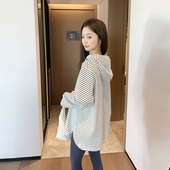 早春新款 孕妇装 半拉链条纹连帽卫衣宽松t恤百搭休闲上衣 诺初