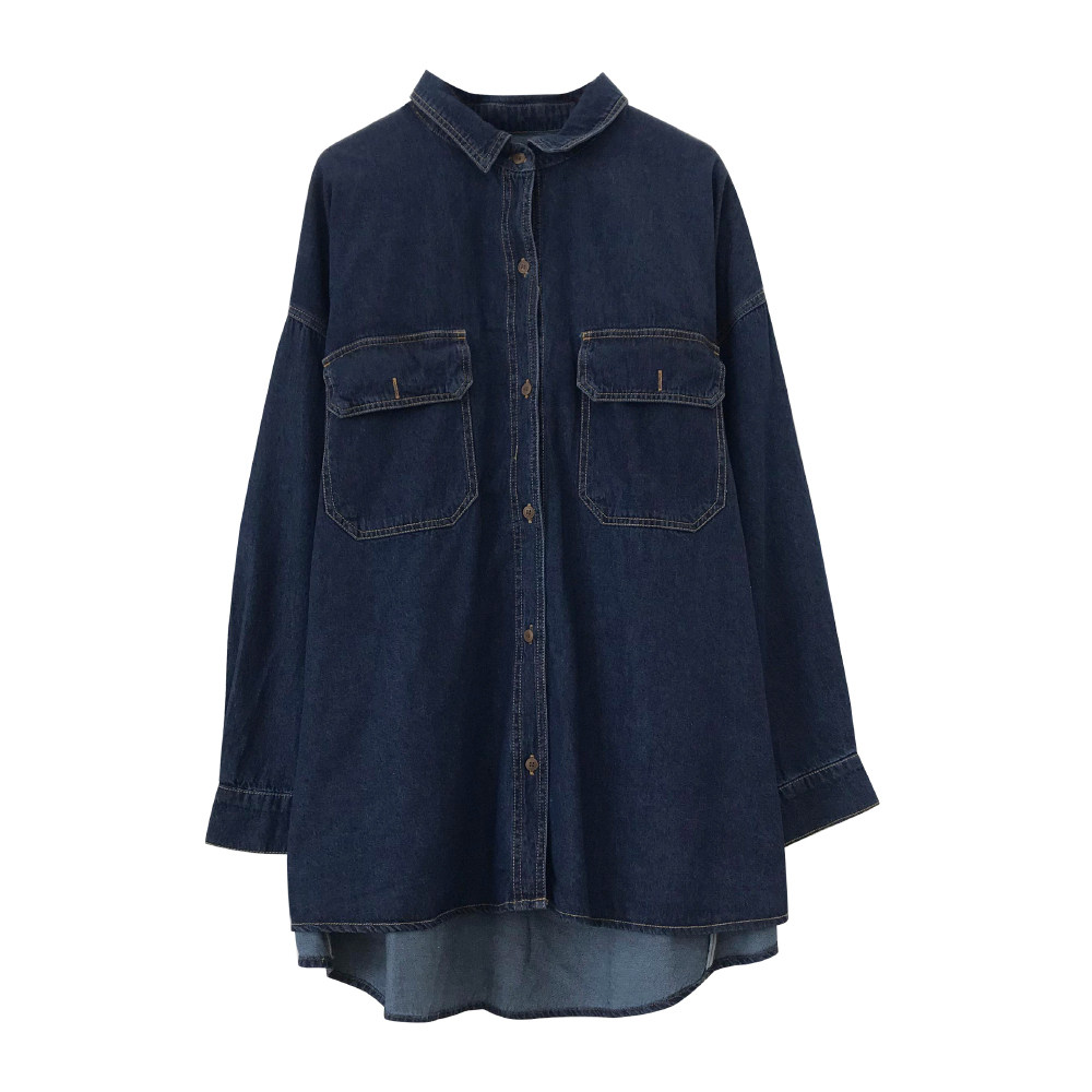 ◆诺初孕妇装◆春装休闲牛仔衬衫通勤口袋洋气翻领复古港风上衣女