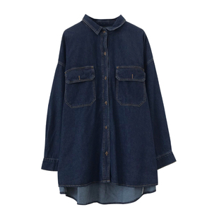 ◆诺初孕妇装◆秋装休闲牛仔衬衫通勤口袋洋气翻领复古港风上衣女