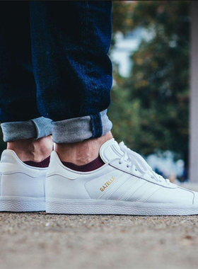 Adidas三叶草 GAZELLE 男女纯白生胶复古休闲板鞋 BD7479 BB5498