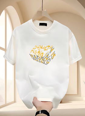 短袖t恤夏日款字母方块印花男女休闲百搭纯棉宽松独特超好看t恤