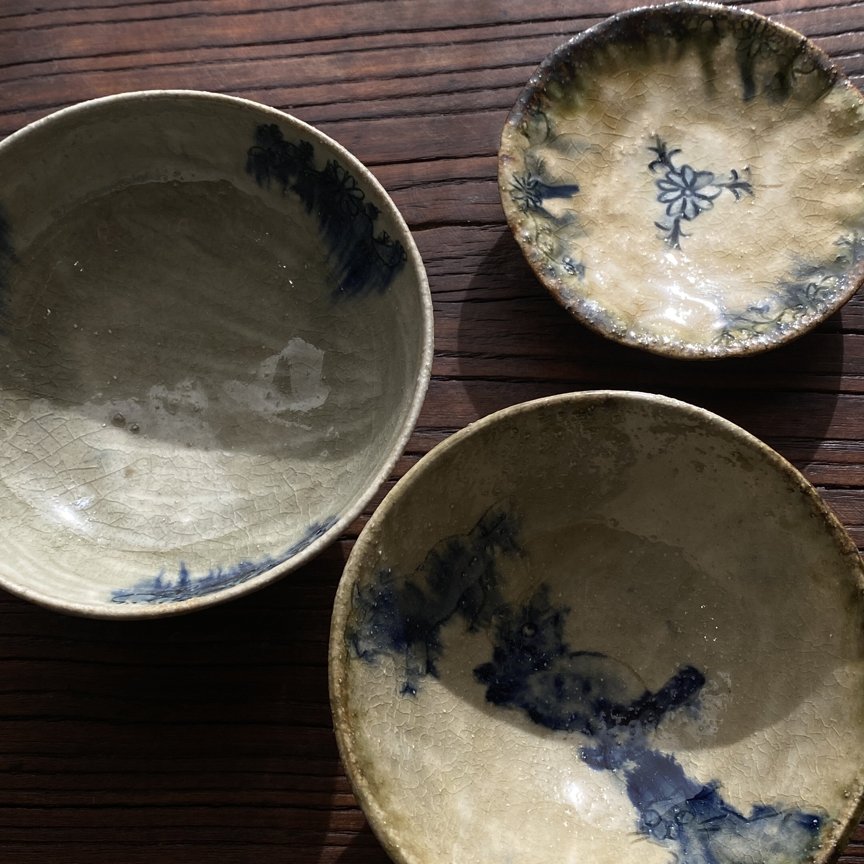 日本手作瓷器 加贺美円 手作米饭碗手绘蓝花花器陶瓷盘茶碗杯碟