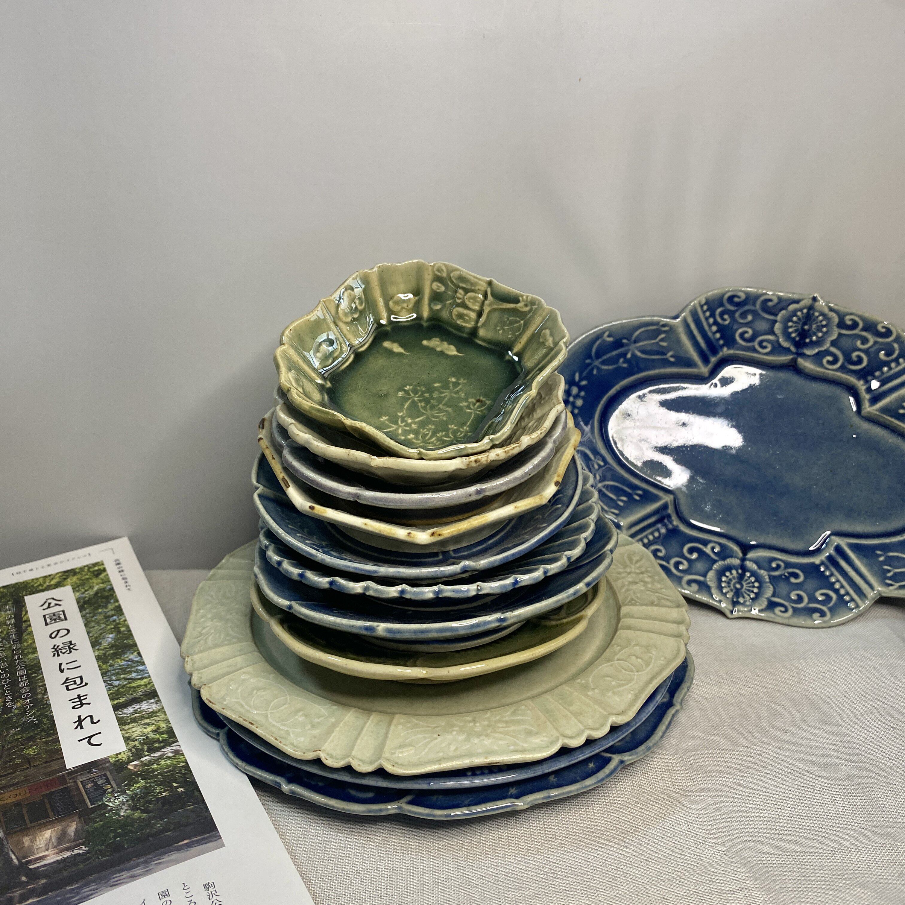 日本作家器 山崎瞳 日式有田烧蓝染水果盘盘子甜点托盘配手工典雅