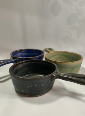 日本手作瓷器 中村文夫 手作平底锅大锅汤锅侧把锅焖锅煲汤家用