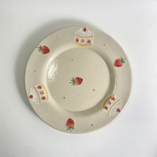 日本手作器 中村佳菜子 可爱草莓蛋糕陶瓷餐盘圆形盘子甜品爱好者