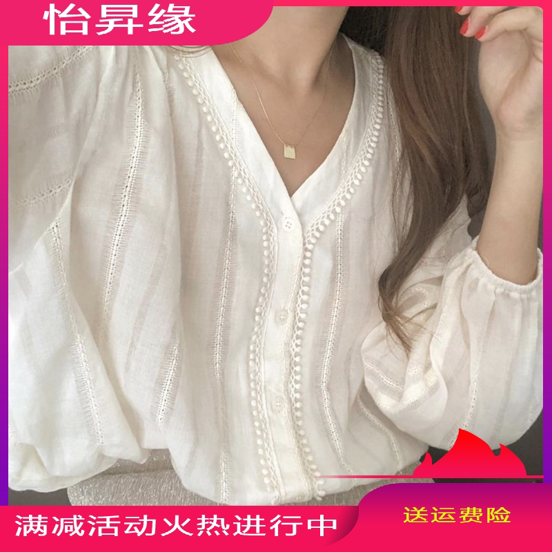 V领泡泡袖蕾丝衫女 韩版白色长袖衬衣2019早秋衬衫在类目 女装/女士精品, 衬衫中 - 来自Buy2taobao.com提供专业的淘宝代购服务