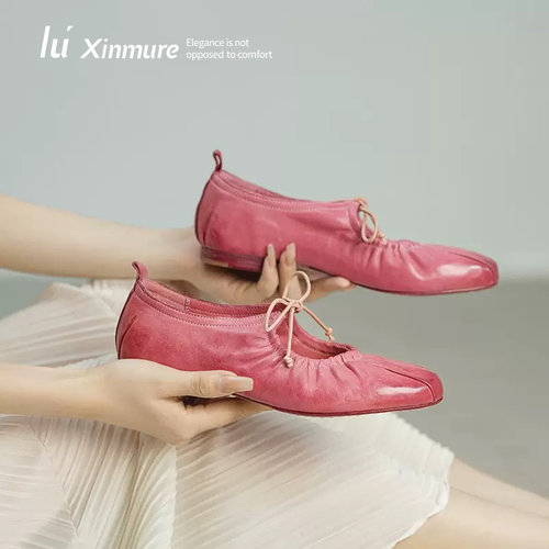 Lu' Xinmure 意大利马皮真皮 低跟女鞋复古风真皮玛丽珍鞋奶奶鞋