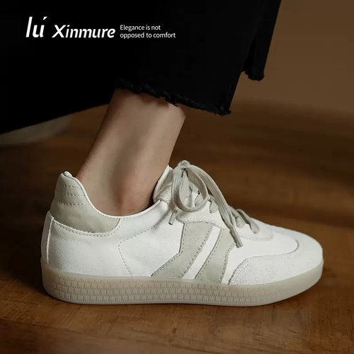 Lu' Xinmure 意大利水洗马皮 春秋季系带轻奢休闲单鞋小白鞋板鞋