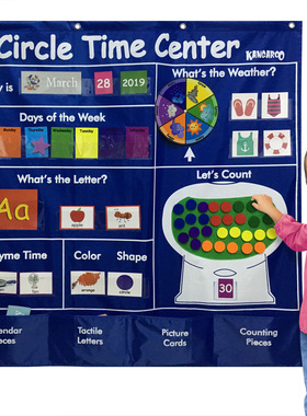 Circle time center日历天气字母数学数字颜色形状挂袋教室教具