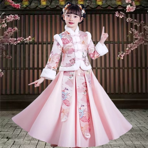 女童冬装汉服中国风拜年服秋冬女孩古风连衣裙古装公主裙加厚冬裙