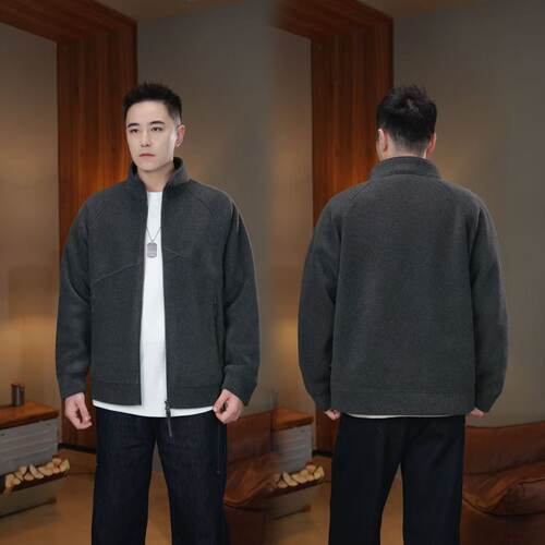 男士简约立领摇粒绒开衫
