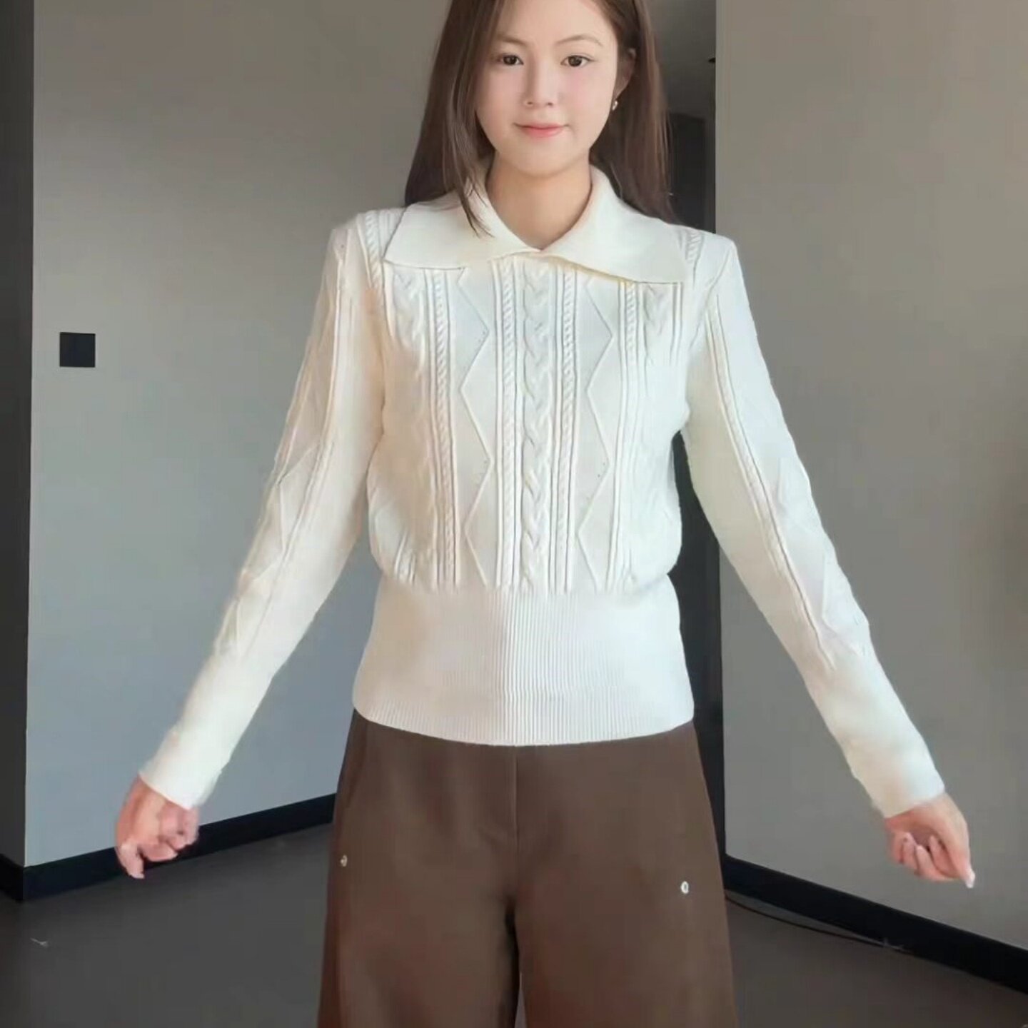 Polo领套头麻花针织衫女春秋新款休闲简约百搭修身显瘦慵懒风上衣