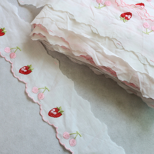 加杯 8cm宽草莓樱桃刺绣棉布花边服装辅料娃衣手工饰品童装布料