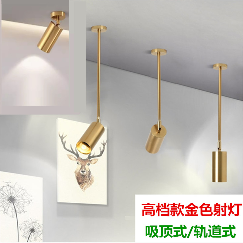 长杆射灯店铺 商用服装店美甲店吊灯单头金色吊杆小射灯led轨道灯