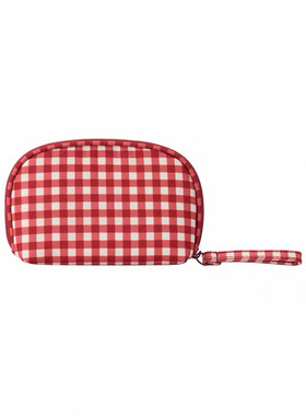 无印良品再生聚酯纤维化妆包 旅行化妆品收纳 红色格纹便携洗漱包