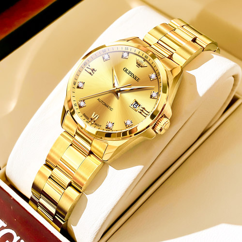 瑞士进口机芯女士手表机械表全自动轻奢黄金色正品名表品牌十大