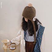 保暖毛线帽大头围显脸小宽松护耳针织帽韩版 儿童帽子2025新款 冬季