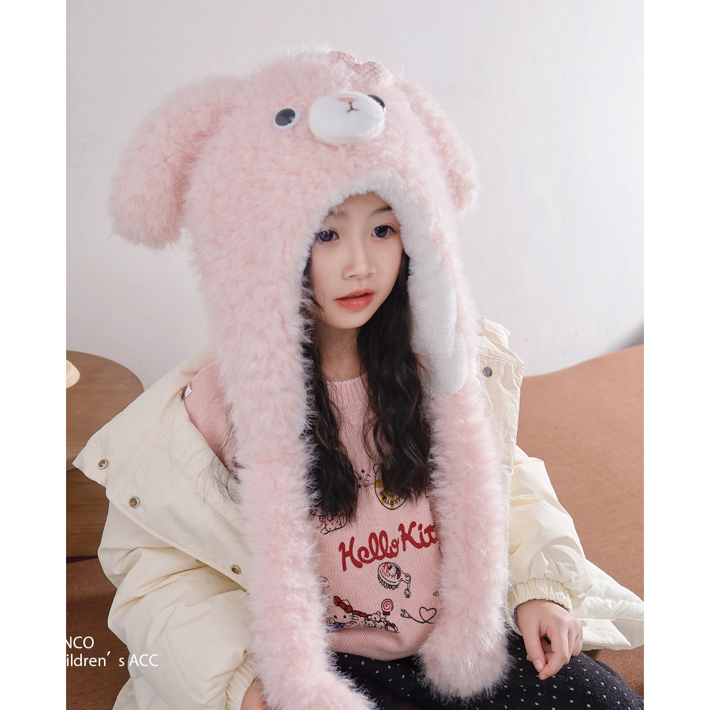 耳朵会动可爱儿童帽子套头帽粉色毛绒帽小狗加厚保暖防寒护耳帽,童装/婴儿装/亲子装,帽子,淘宝优惠券,粉丝福利购,淘宝优惠卷