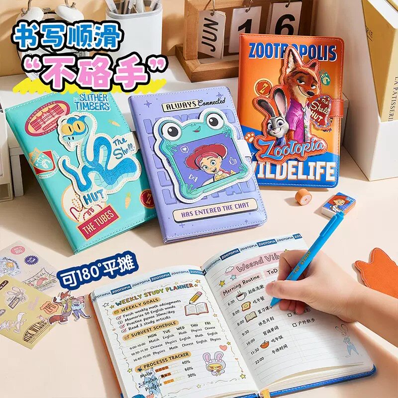 迪士尼玩具总动员A5笔记本小学生皮质高颜值加厚内页记事本男女生磁吸精致皮面日记本手账本儿童开学笔记本子