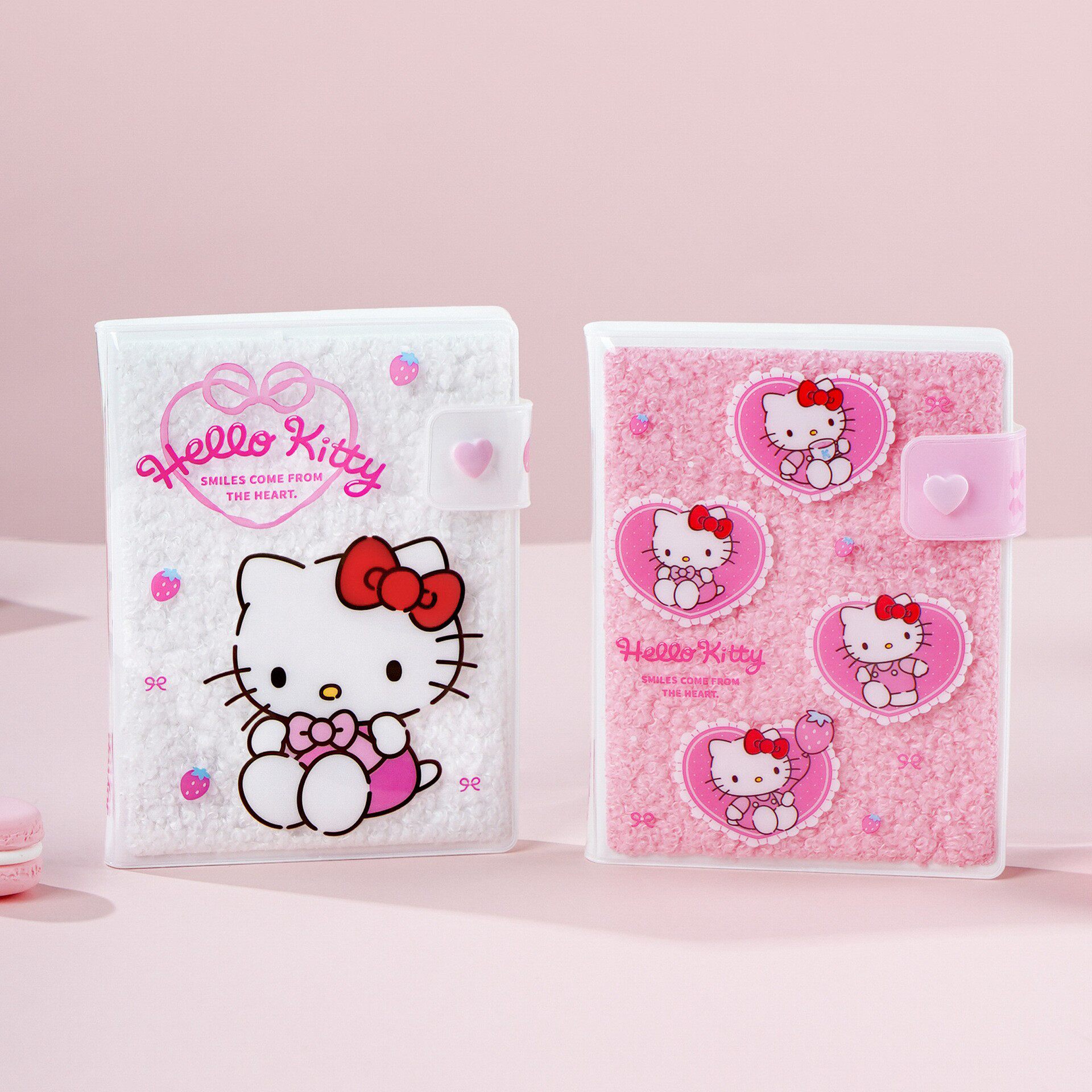 悦木三丽鸥凯蒂猫胶套毛绒本HelloKitty防水毛绒记事本彩色横线内页手账本高颜值可爱便携pvc软皮学生日记本