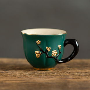 陶瓷茶杯家用手绘品茗杯功夫茶具单杯带手把柄主人杯6只装 唐月窑
