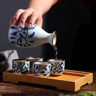 清酒壶家用手绘陶瓷釉下彩和风白酒杯分酒器烧酒壶清酒具套装 日式