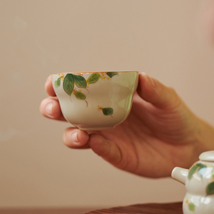 筠栖陶瓷茶杯女士精致主人杯高档个人专用喝茶杯功夫茶杯手绘桂花