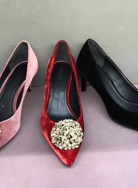 STELLA LUNA 2023秋冬太阳花丝绒尖头通勤浅口高跟婚鞋 SLP318110