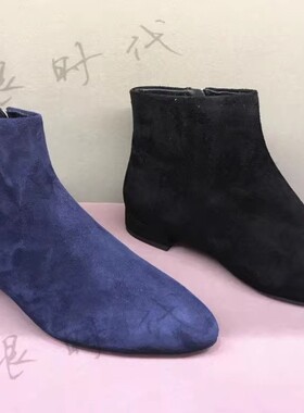 STELLA LUNA 秋冬短筒女靴 SLP316062 平底真皮侧拉链低跟骑士靴