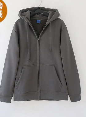 重磅加厚高档灰原创情侣款BM风休闲宽松羊羔绒卫衣连帽外套男女