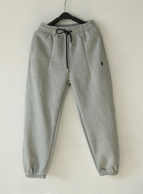 冬季女士松紧腰休闲加绒加厚卫裤缩口休闲长裤保暖纯色刺绣长裤