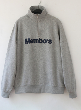 原创灰色美式复古半拉链卫衣男女情侣春秋款宽松慵懒风翻领上衣潮