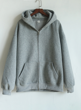 2025重磅灰色拉链连帽开衫卫衣外套男女情侣上衣秋季运动潮女大码